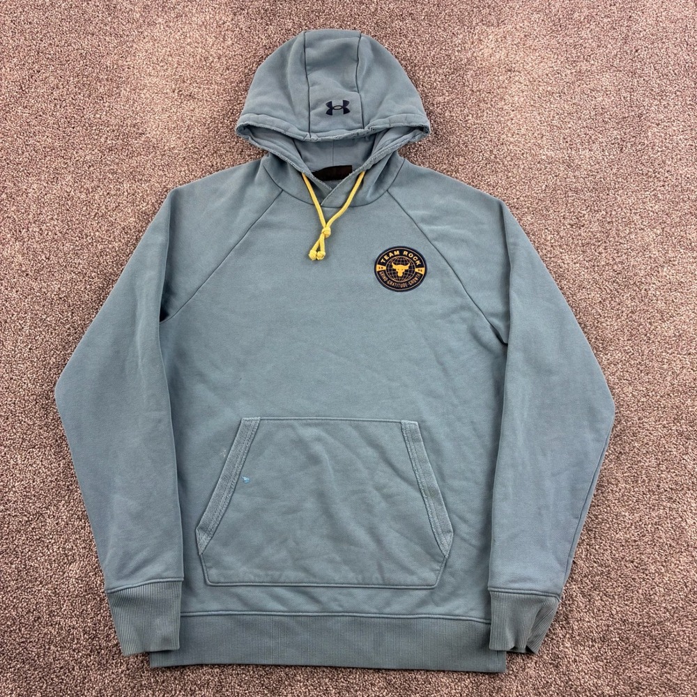 Under Armour Project Rock Hoodie Mens Medium Blue Team Rock Pullover Sweatshirt